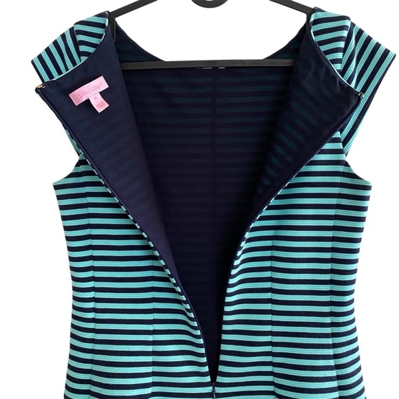 LILLY PULITZER ~ BRIELLA Fit and Flare Dress Navy & Turquoise Stripe Sz M - Picture 5 of 10